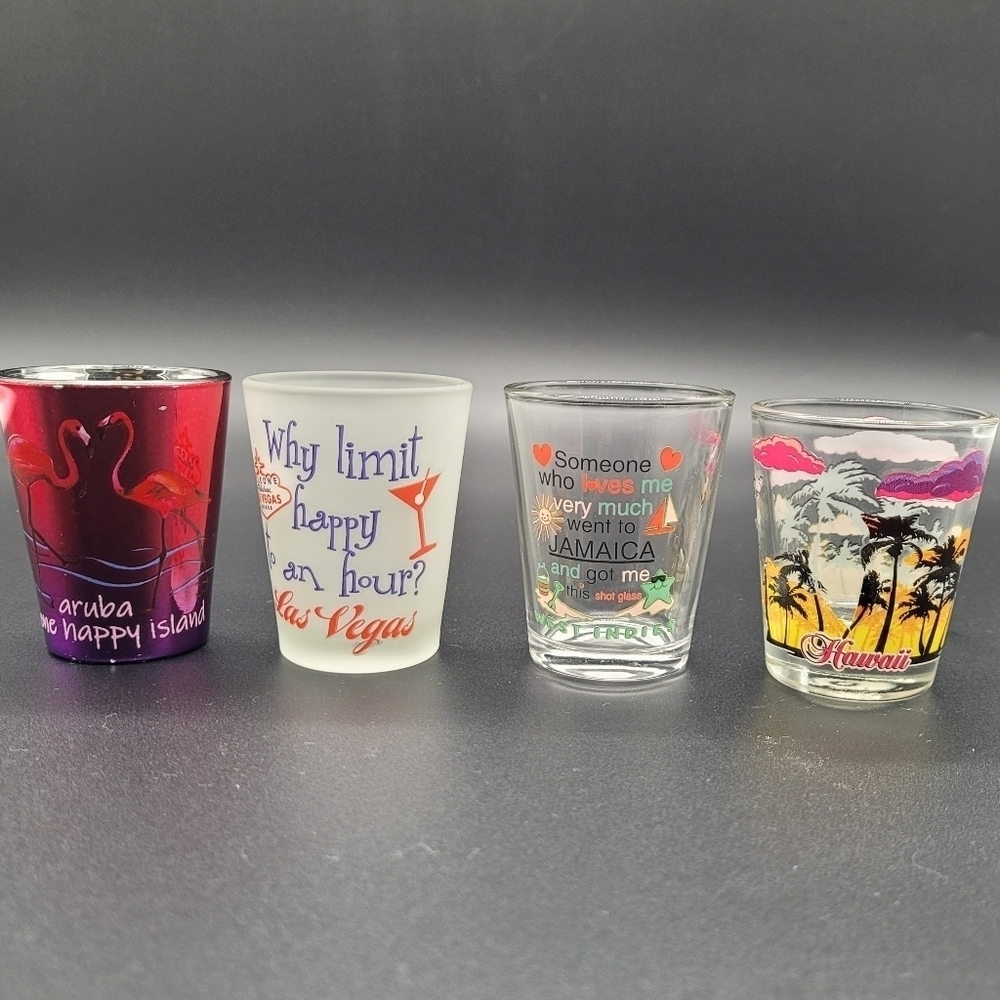 Shot Glasses Aruba Las Vegas Hawaii Jamaica Set of 4​​​